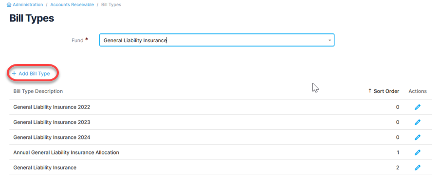 Bill Types List Bill Types · Quadra Support