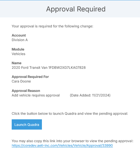 Change Request Approval · Quadra Support