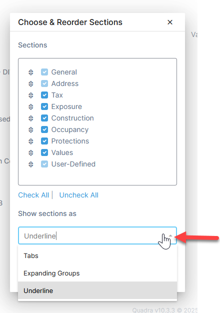 Viewing Sections · Quadra Support